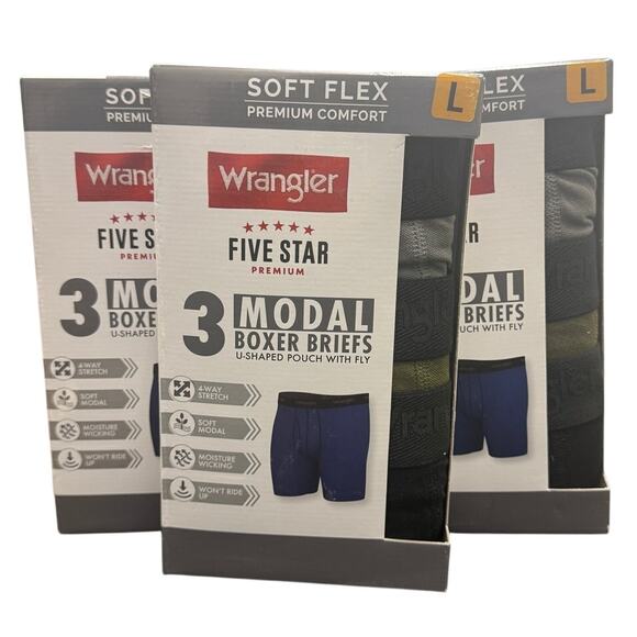 Wrangler Men's L Soft Flex Boxer Brief Set Boxer Briefs Underwear Men 3 Pack - Picture 3 of 6